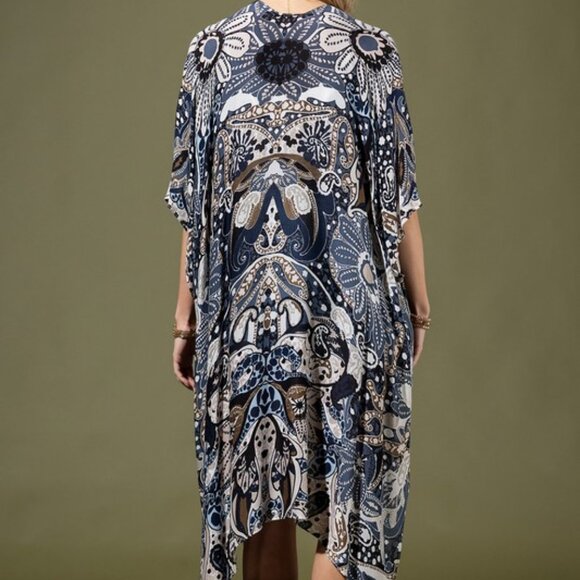 Bohemian Blue Paisley Jacquard Print Kimono Cardigan One Size - Picture 3 of 9